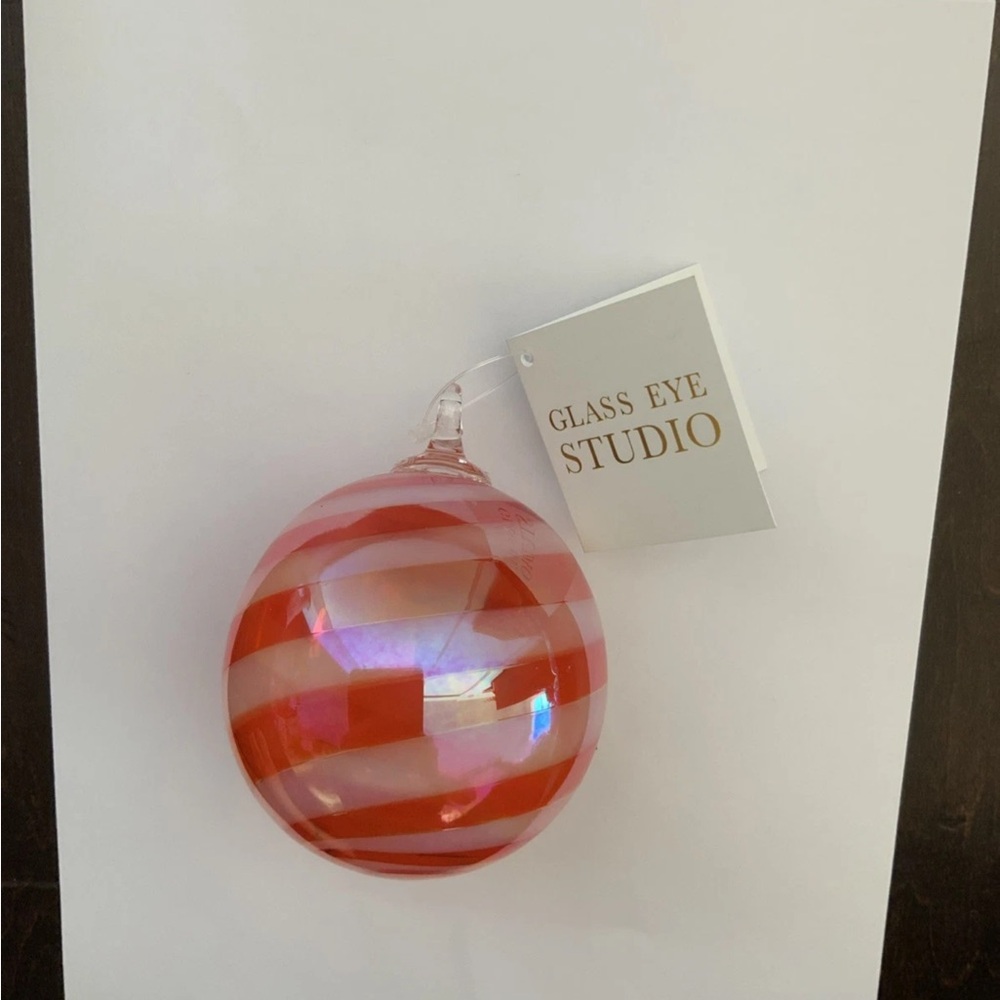 Glass Eye Studio Hand Blown Ornament Swirl Red & White - NWT